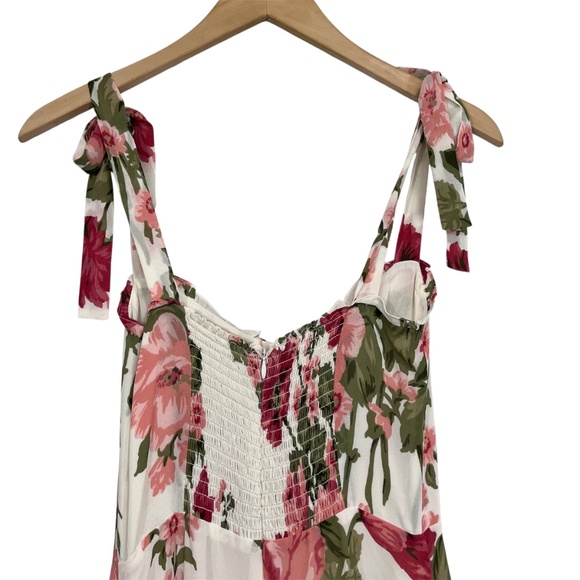 Reformation Nikita Floral Dress in Ivory Floral Babydoll Tie Shoulder Midi 0 - Picture 6 of 10